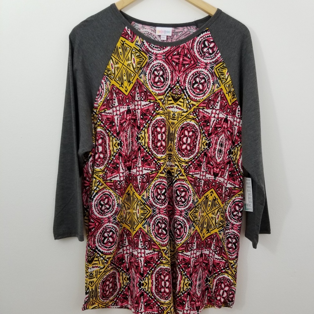LuLaRoe Randy Tee Baseball Sleeve Top Size 2XL